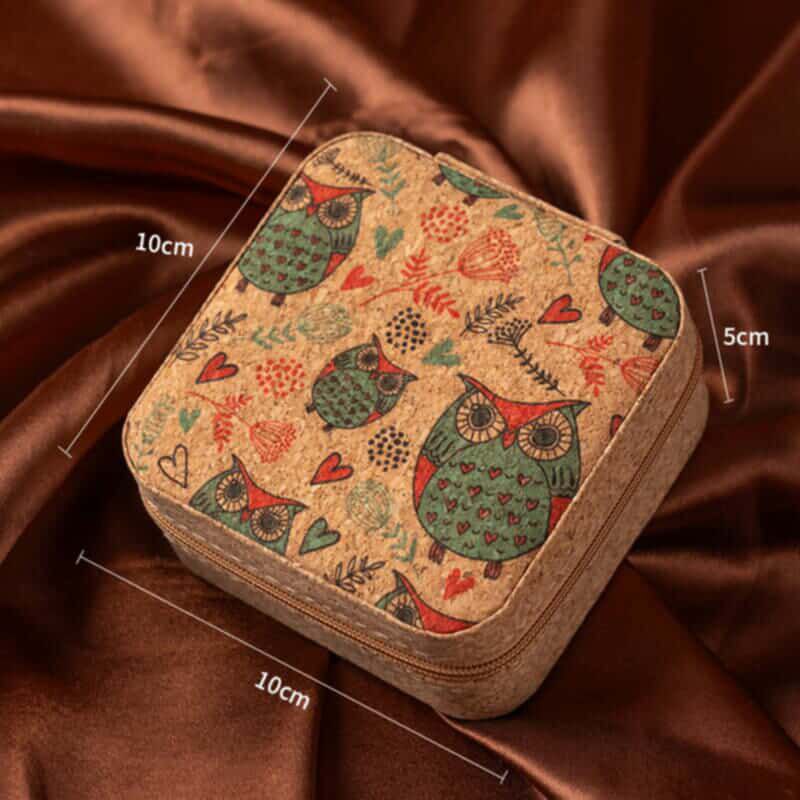 Camel Retro Floral Print Portable Square Jewelry Storage Box