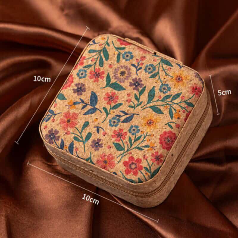 Camel Retro Floral Print Portable Square Jewelry Storage Box