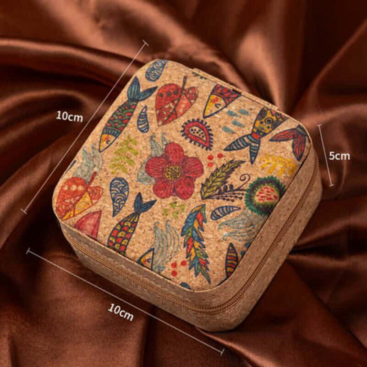 Camel Retro Floral Print Portable Square Jewelry Storage Box