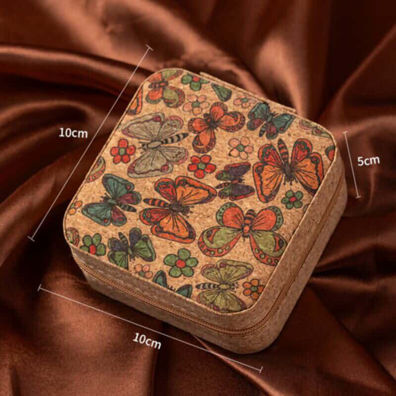 Camel Retro Floral Print Portable Square Jewelry Storage Box