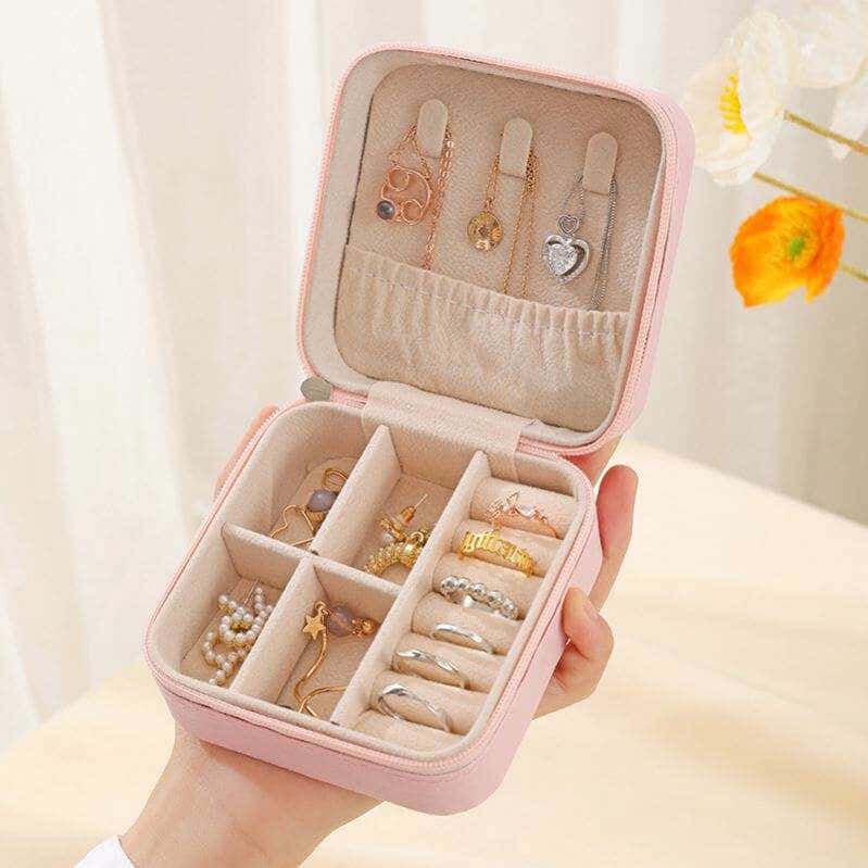Camel Retro Floral Print Portable Square Jewelry Storage Box