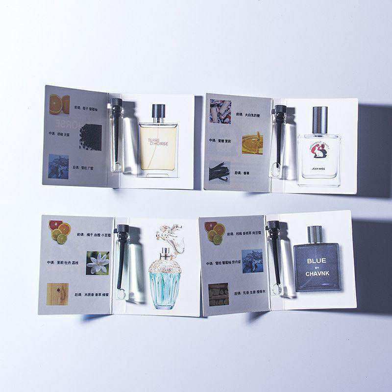 Fancy printed high-grade fragrance sample cards for glass vial packaging Pocket Perfume For Man & Woman