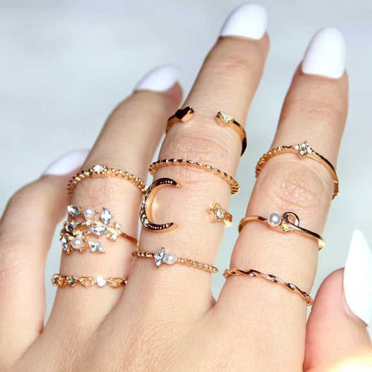 Bohemian Style Coin Snake Moon Ring