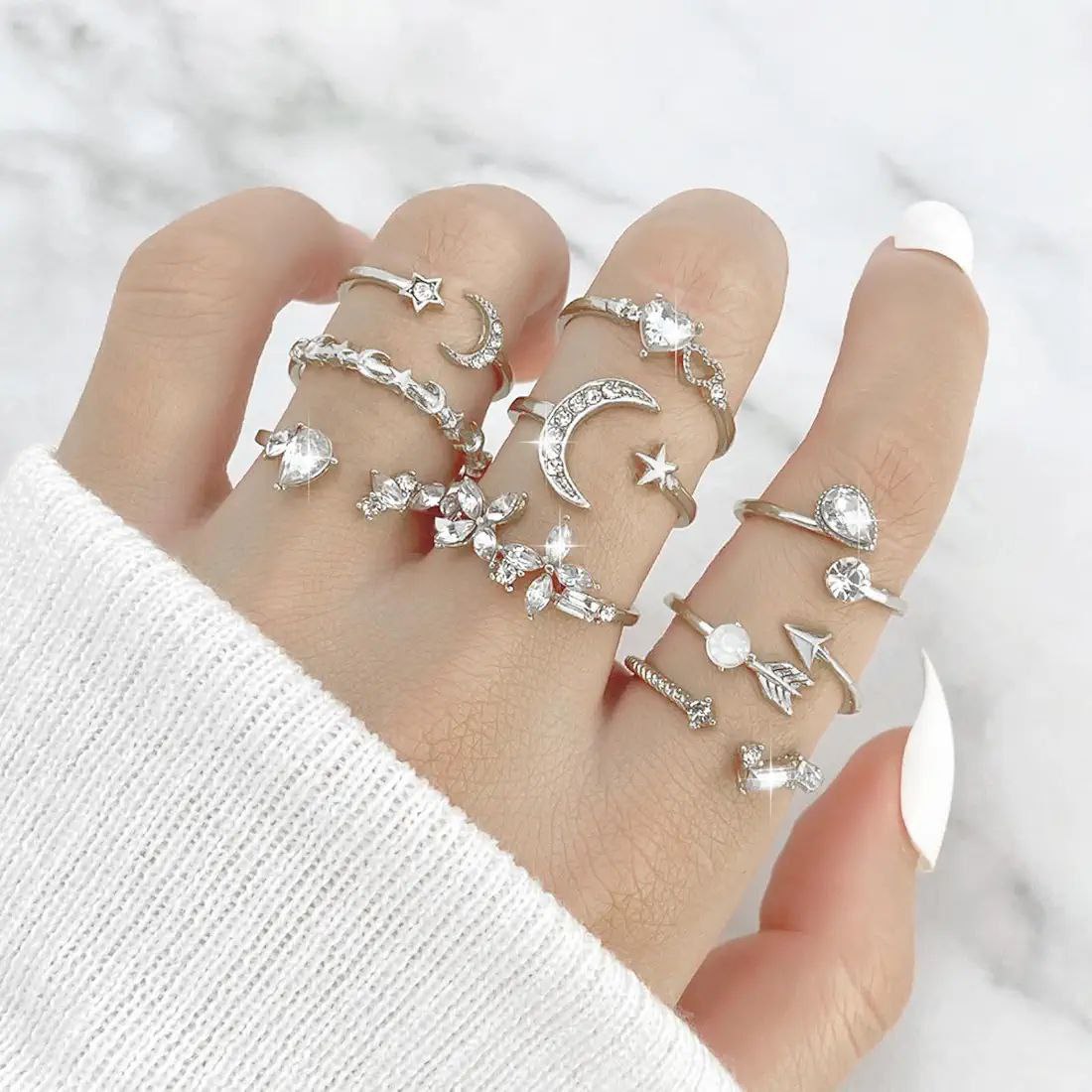 Bohemian Style Coin Snake Moon Ring