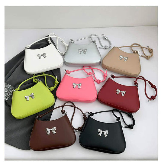 Silver Bow Knotted Strap Handbag