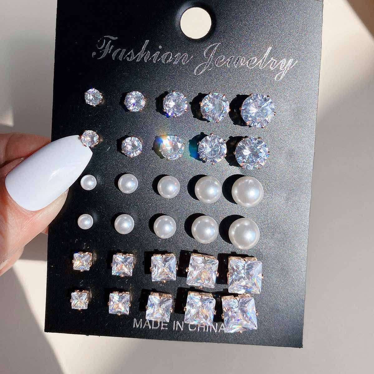 15 Pairs of Minimalist Artificial Pearl Studded Earrings