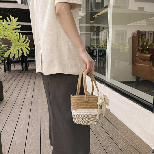 Korean Style Woven Handbags with a Lace Bow