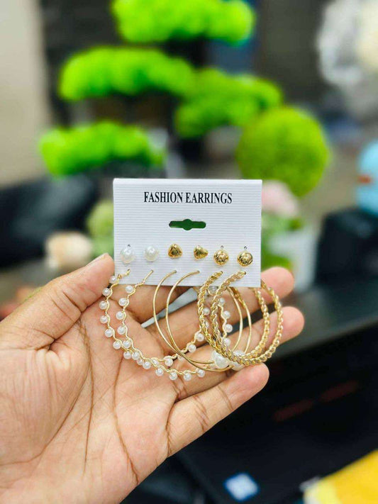 6 Pair Big Ear Ring Set