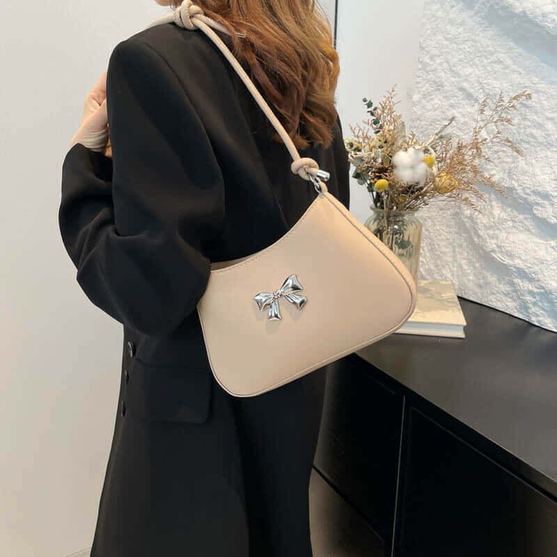 Silver Bow Knotted Strap Handbag