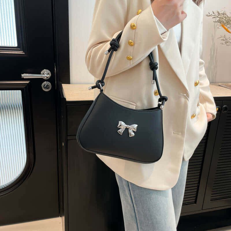 Silver Bow Knotted Strap Handbag