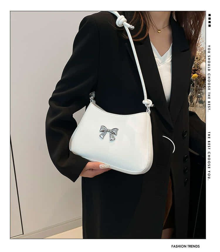 Silver Bow Knotted Strap Handbag