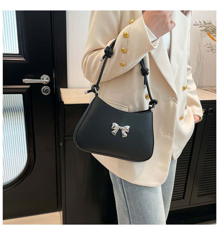 Silver Bow Knotted Strap Handbag